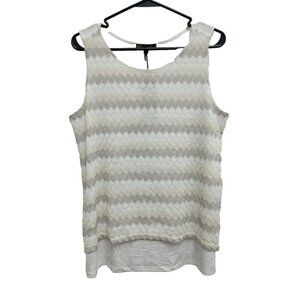 DG2 Diane Gilman Womens Tank Top Size Large White Lace Overlay Sleeveless NWT